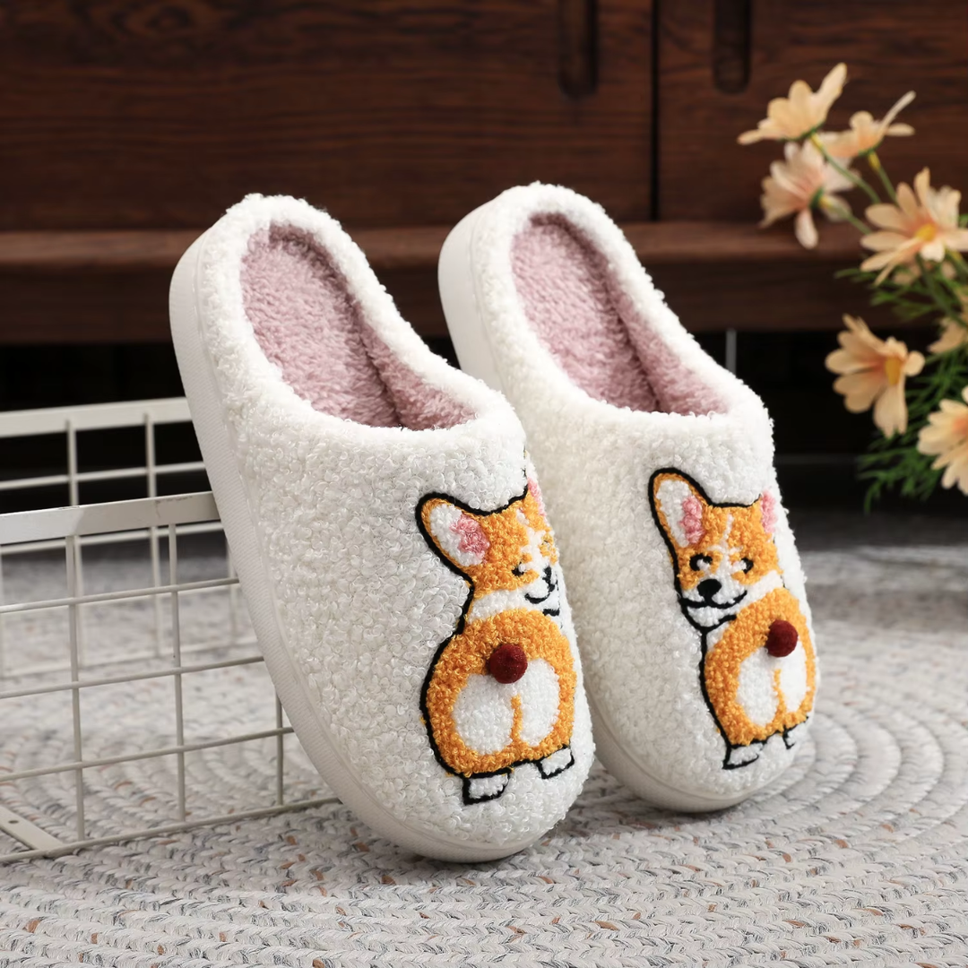 Pantuflas con bordado de perro