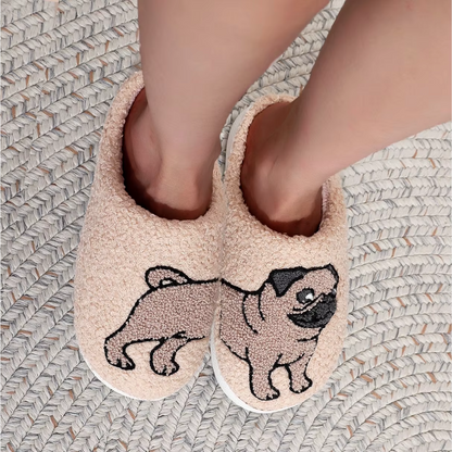 Pantuflas con bordado de perro