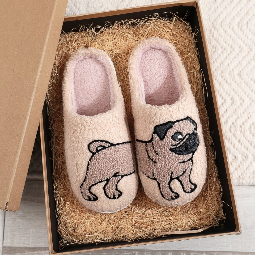Pantuflas con bordado de perro