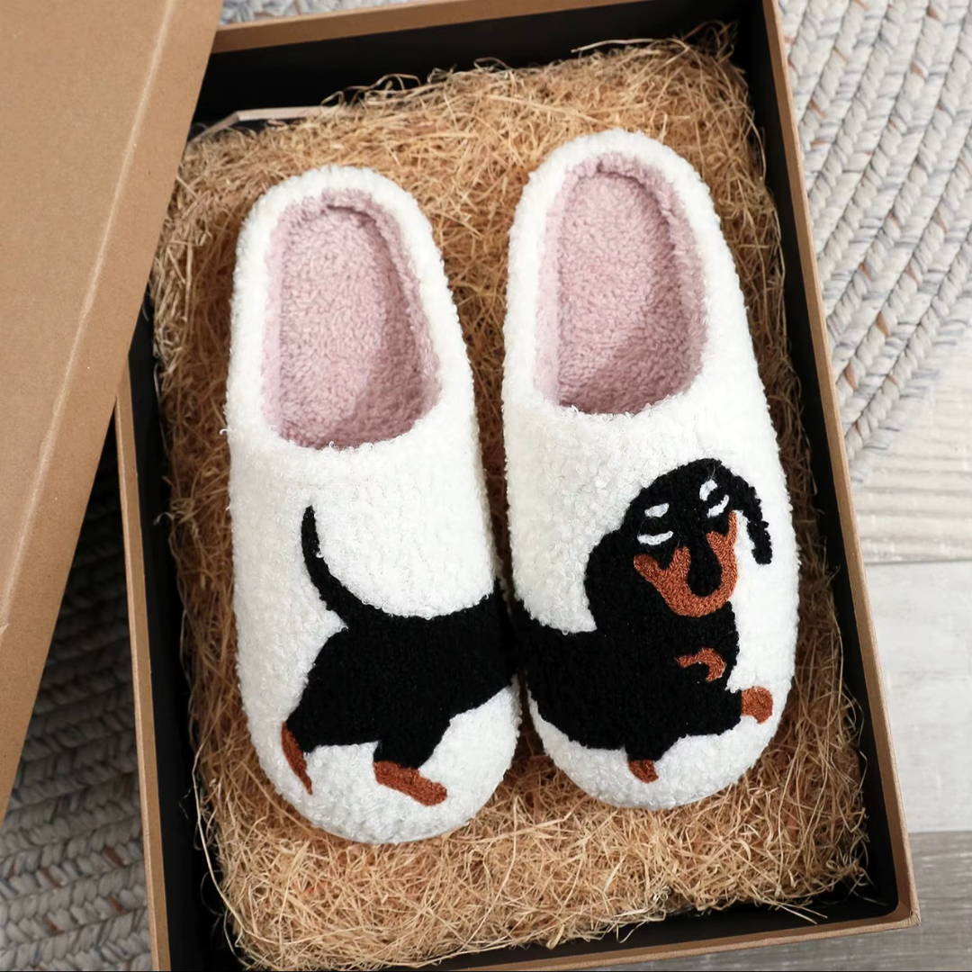 Pantuflas con bordado de perro